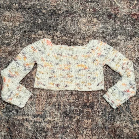 $148 Free People Sunset Cloud Pullover Sweater XS Cropped Confetti Knit - Picture 2 of 6